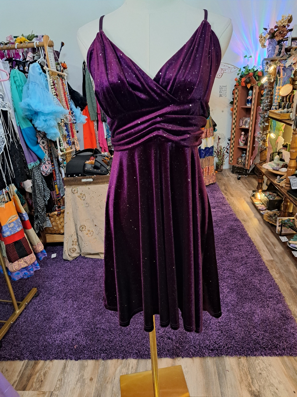 Plum Starlight Sparkle Velvet Dress • Size L • Ruched Fairy Party Dress
